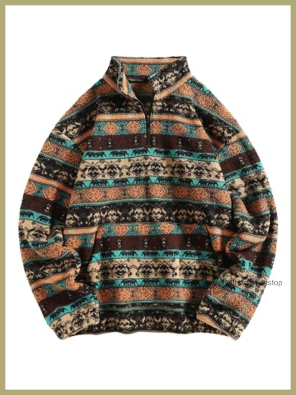 ZAFUL Men's Aztec Fleece Quarter Zip Sweatshirt Embroidered Pullover
